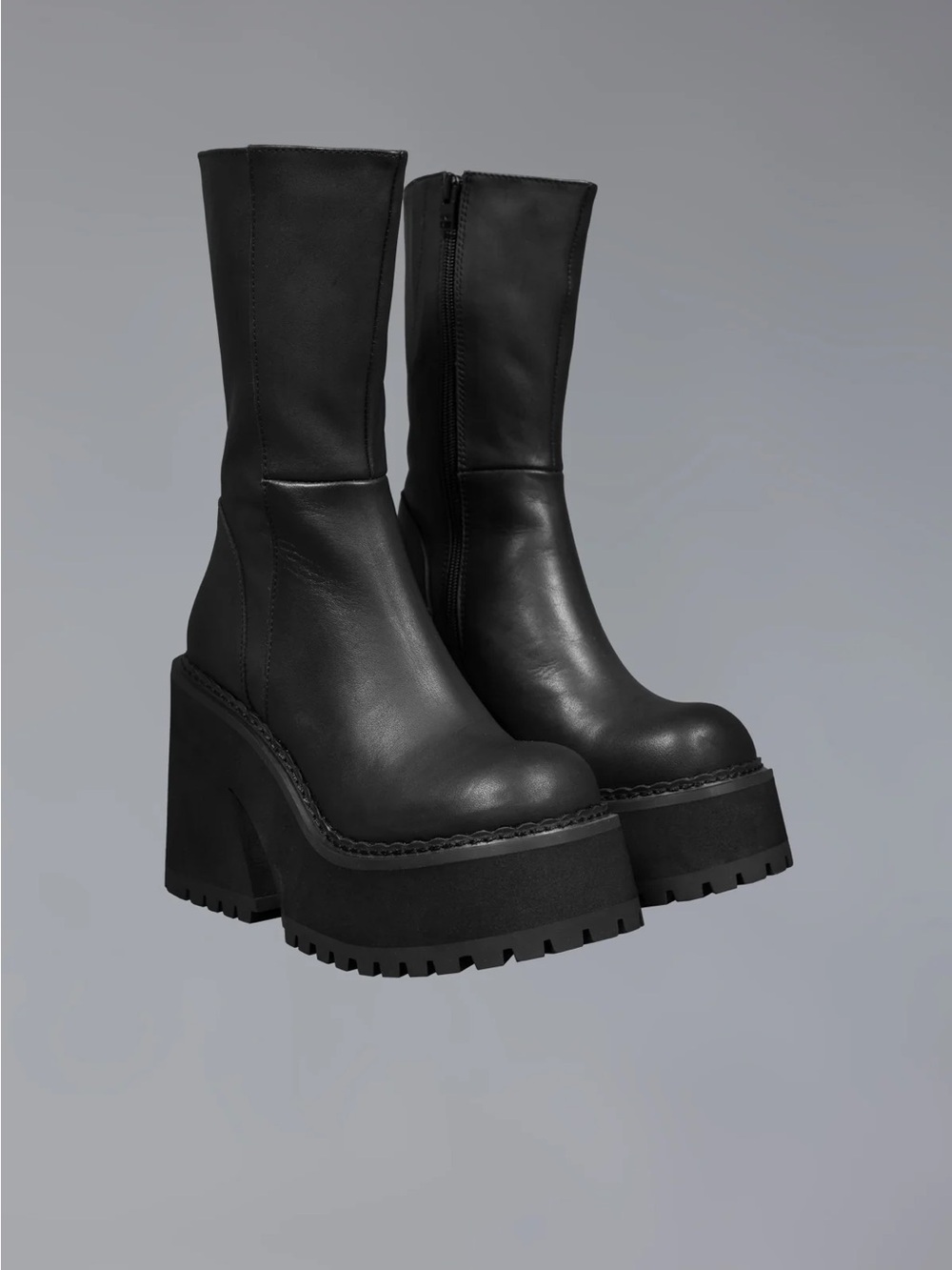 Unif Women's Parker Platform Boots Size 9 Black Leather High Block Heel Chunky -